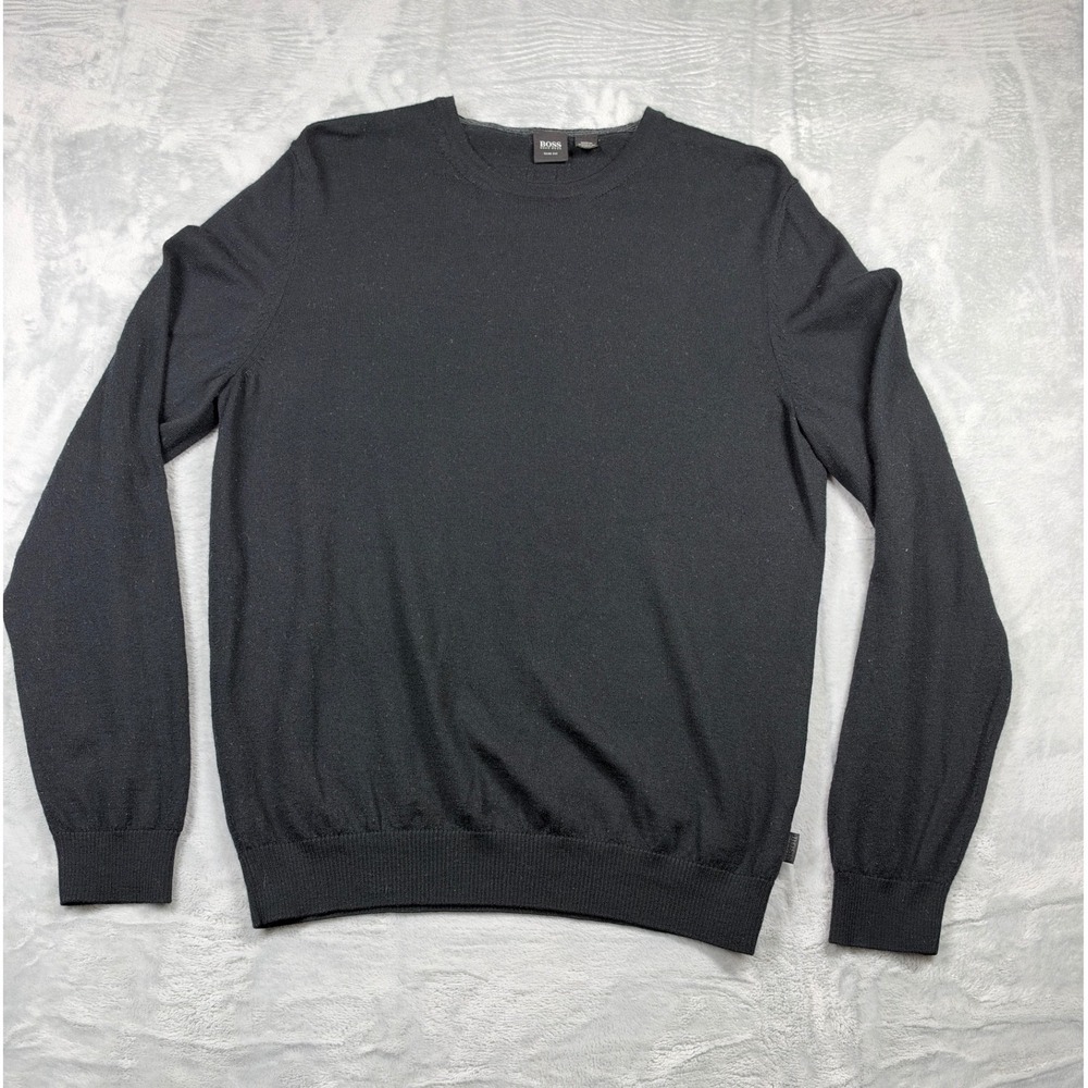 BOSS Hugo Boss Men's XL 100% Virgin Wool Crewneck Sweater Black Slim Fit